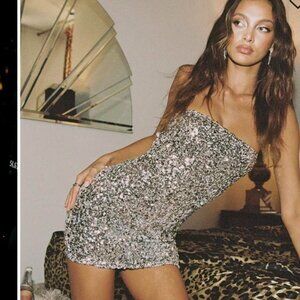 Princess Polly Tedesco strapless mini dress silver
